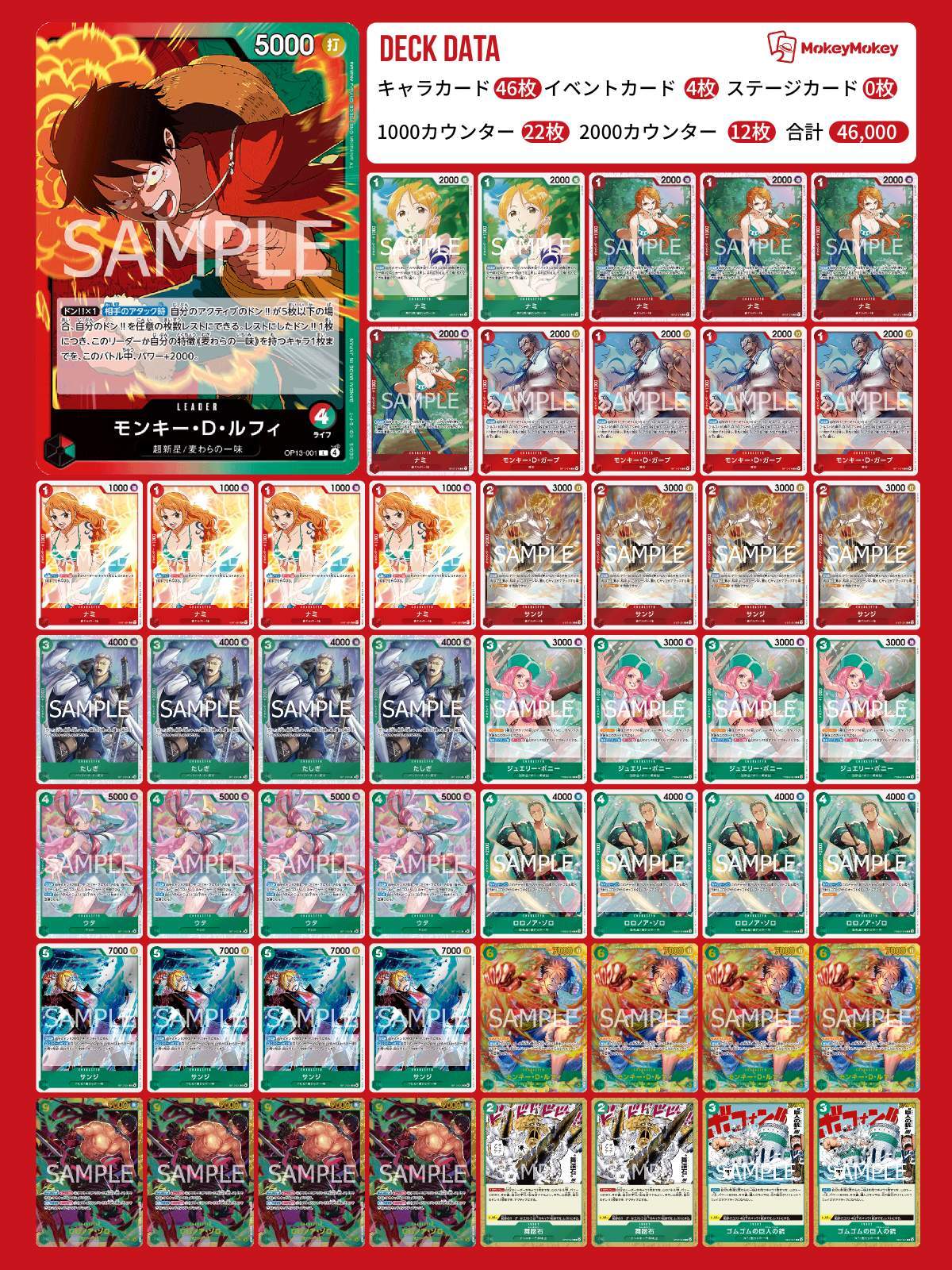OP13赤緑ルフィデッキ【デッキ販売】 - カードショップ トレカ